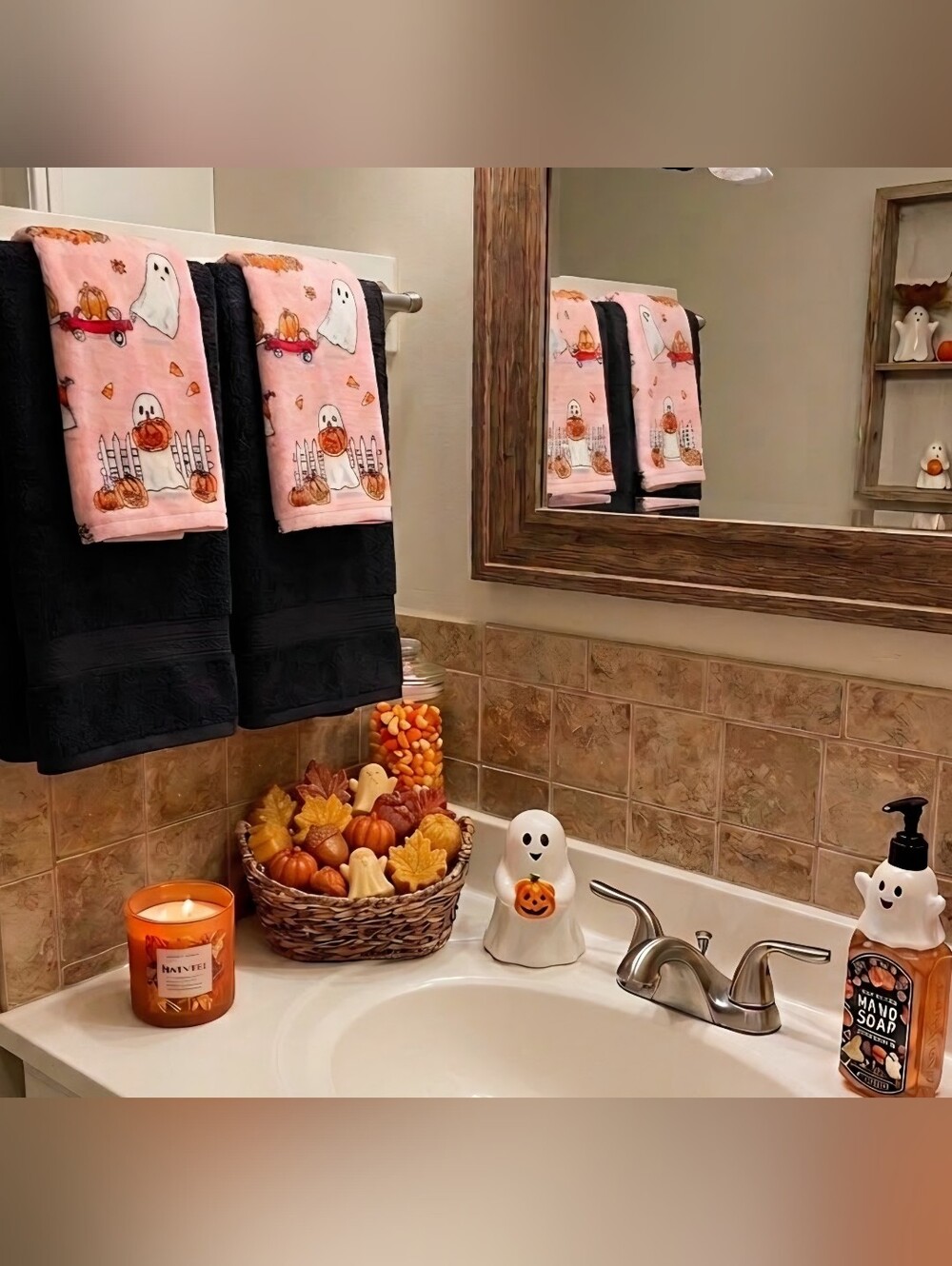 Halloween Ghost Hand Towel Set In  Pink